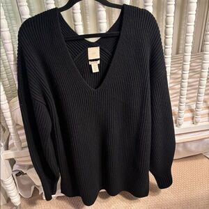 H&M Oversized Wool Blend Black V-Neck Sweater Sz S